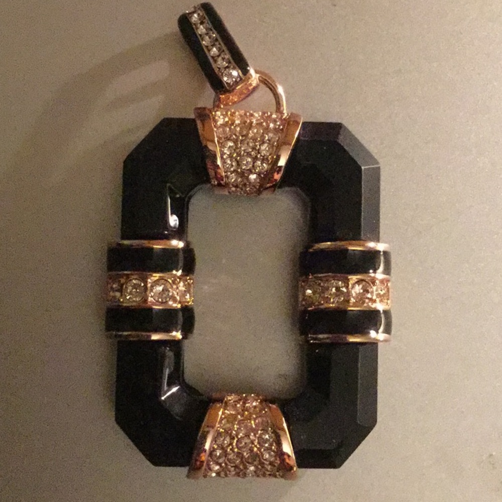 NWOT Rachel Zoe Pave Crystal Obsidian Pendant & MODIFIED Chain - Picture 2 of 11